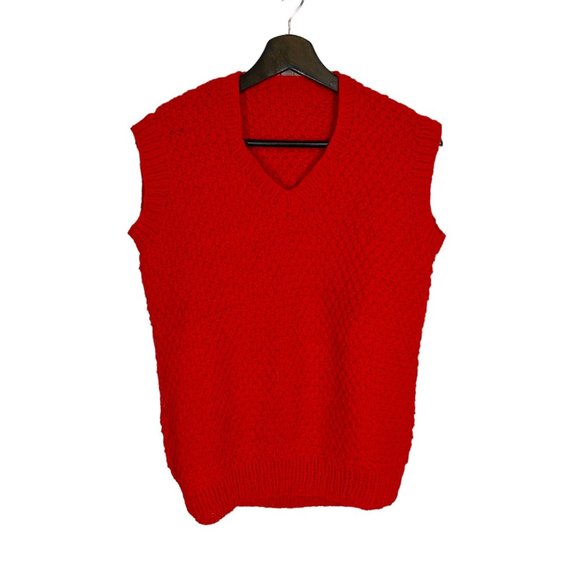 Red V Neck Knit Vest Sweater Top Medium - Picture 1 of 4